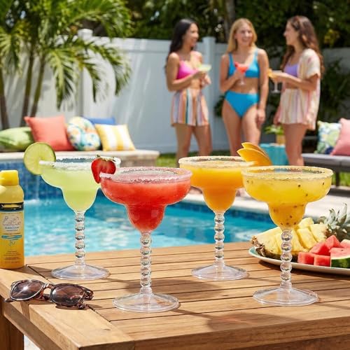 TOPZEA 4-Pack Acrylic Margarita Glasses Set - Unbreakable 13.5 oz Plastic Cocktail Cups for Pool & Party