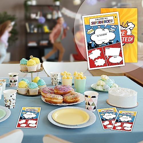Superhero Birthday Party Invitations for Kids - 20 Pack with Envelopes