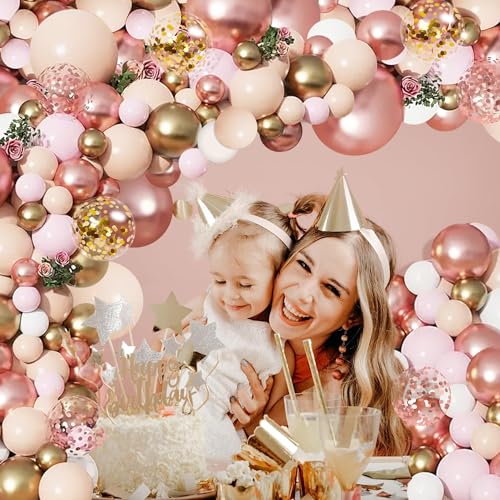 129-Piece Rose Gold and Pink Balloon Garland Arch Kit for Party Decor