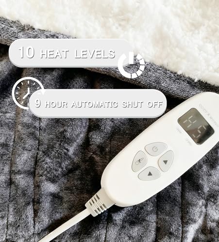 Electric Heated Throw Blanket, 50x60 Flannel Sherpa with 10 Heat Levels