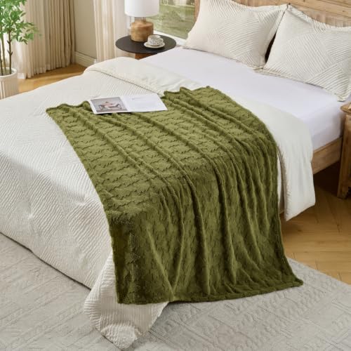 Christmas Tree Throw Blanket 50x60 Inches - Cozy Fleece with Embossed Tree Pattern - Olive Green - Xmas Tree Green / Throw(50x60)