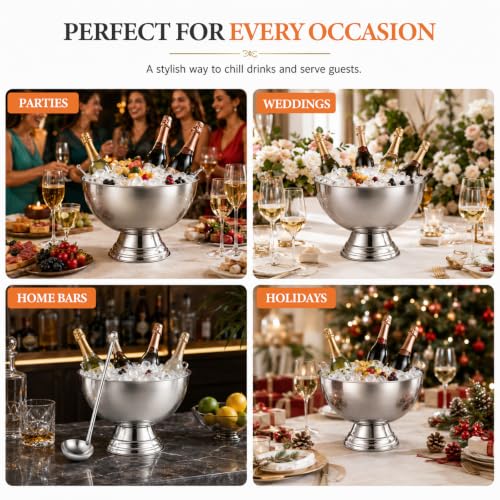 3-Gallon Stainless Steel Punch Bowl with Ladle and Footed Base