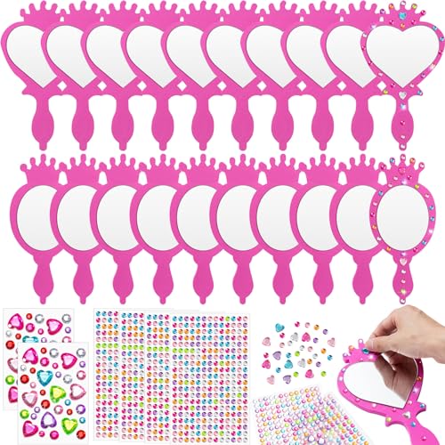 20 Pcs DIY Kids Princess Foam Mirror Craft Kit with Rhinestone Stickers