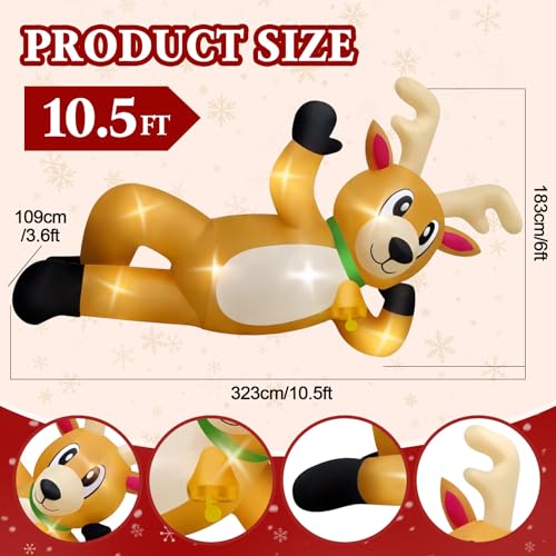 Kalolary 10.5ft Long Lying Reindeer Christmas Inflatable with Lights (Variation: Lying Reindeer)