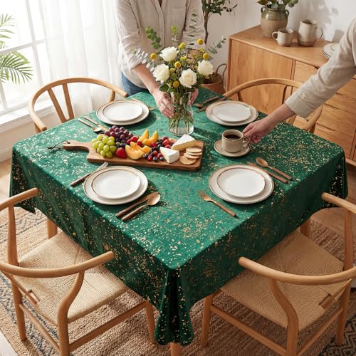 Horaldaily Green Tablecloth with Golden Sequin 60x84 Rectangular