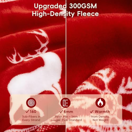 PHF Reindeer Christmas Throw Blanket Twin 66x90 300GSM Plush Fleece