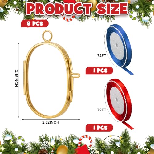 Qunclay 8 Pack Christmas Oval Photo Frame Ornaments 2.68 Inch Gold Decorative Decor
