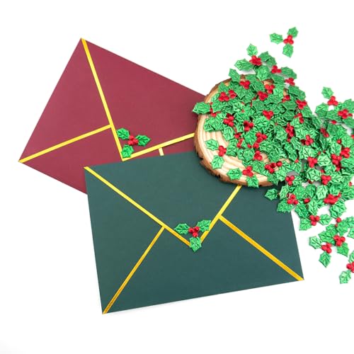 100PCS Artificial Holly Leaves with Berries for Christmas Decor