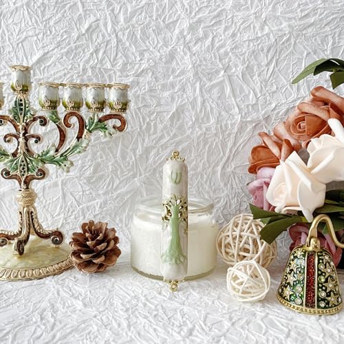 9.5-Inch Hand-Painted Metal Mezuzah with Pomegranate Flower and Scroll