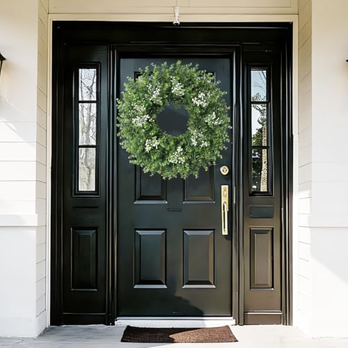 26-Inch Artificial Boxwood Wreath for Front Door, UV-Resistant Greenery