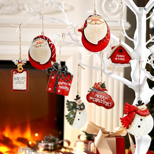 WILLBOND Santa Christmas Tin Ornament - 8 Pack Holiday Decorations