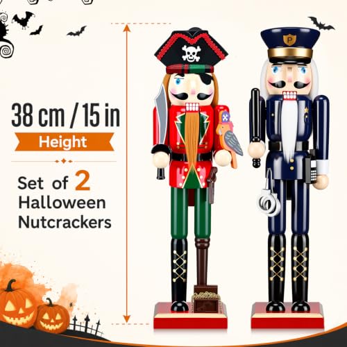 Pinkunn 2-Pack 15'' Halloween Pirate & Police Nutcracker Decorations