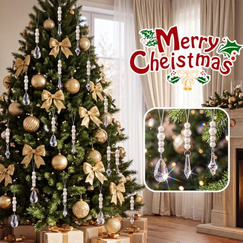 Kenning 12 Pcs Christmas Pearl Crystal Ornaments - 3 Styles, 4.3 Inch, 12/Classic