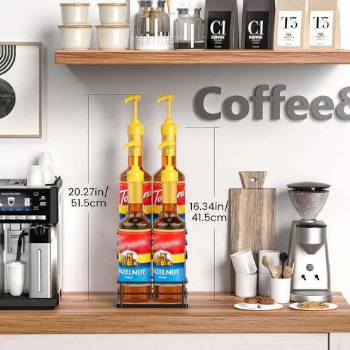 2-Tier Coffee Syrup Rack Organizer, 4-Bottle Countertop Storage Stand