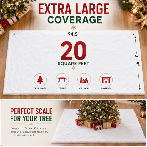 Artificial Snow Blanket Roll 94x31 in - Flame-Retardant White Plush Decor