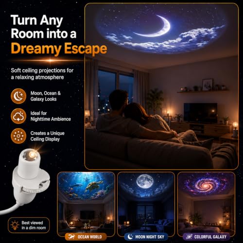 LED Galaxy Star Projector with 15 Interchangeable Scenes & Flexible Neck