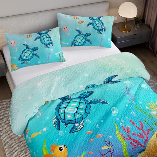 XYNHML B-turtle3 Coastal Turtle King Quilt Bedding Set for Kids & Adults