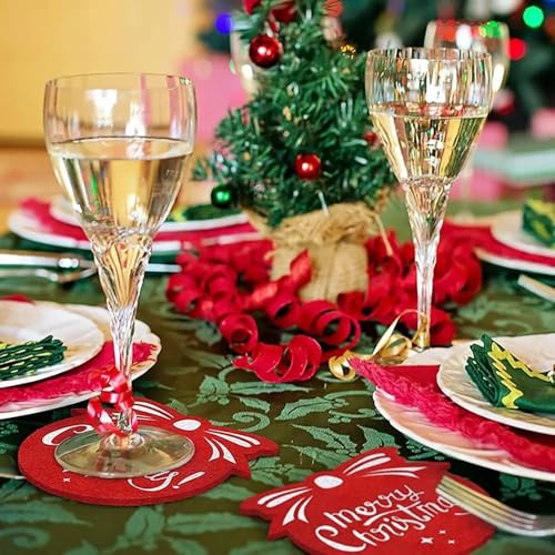 Christmas Snowflake Felt Coasters 10-Pack Ball Shape Red & Gray Tea Cup Mats