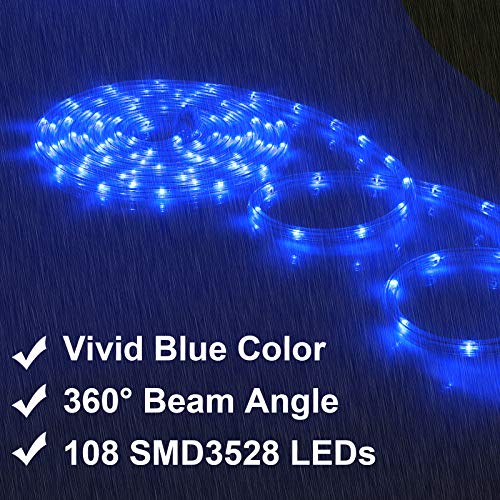 16ft Blue LED Rope Light, ETL Waterproof Connectable Outdoor Lighting