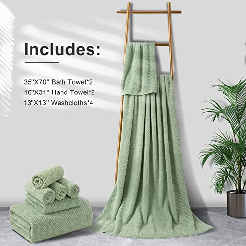 Smuge Green 8-Piece Bath Towel Set - Extra Large, Soft & Absorbent, Quick-Dry Waffle Weave