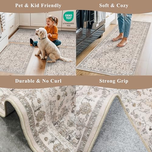 3-Piece Washable Kitchen Rug Set, Non-Slip Boho Mats for Kitchen and Home