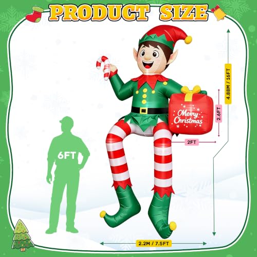 JOVIPOP 16FT Christmas Inflatable Elf Decoration for Outdoor Yard - Lighted Holiday Decor