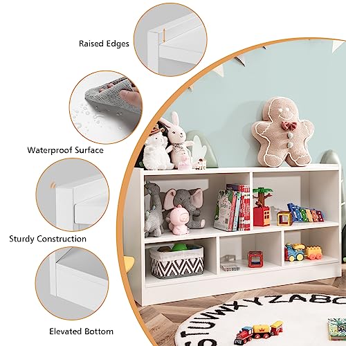 5-Section Kids Toy Storage Organizer & Bookshelf - Wooden Playroom Cabinet