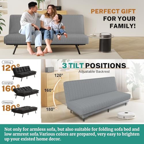 High Stretch Armless Sofa Bed Slipcover - Light Gray Futon Cover