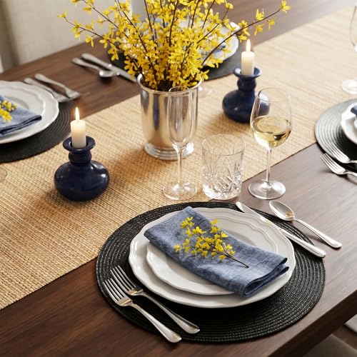 Set of 4 Round Woven Placemats, 15-Inch Heat Resistant Washable Table Mats
