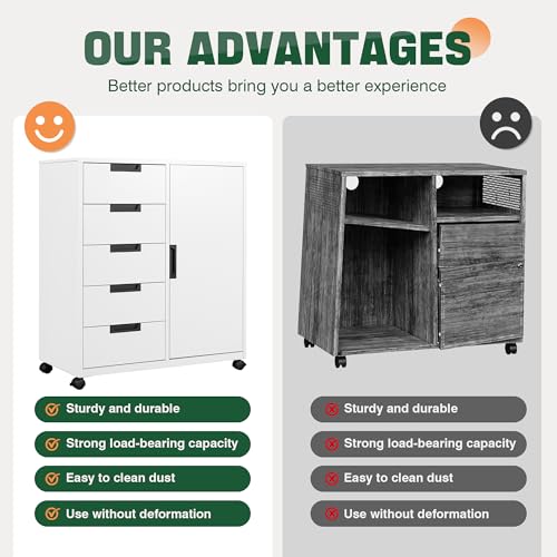 5-Drawer Metal Storage Cabinet with Shelves and Mobile Printer Stand