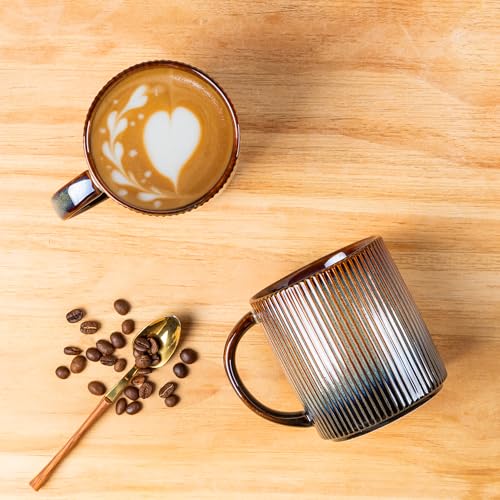 theterra Ceramic Coffee Mug Set of 6 - 14 OZ Cocoa Mocha, Lead-Free, Durable, Microwave Safe