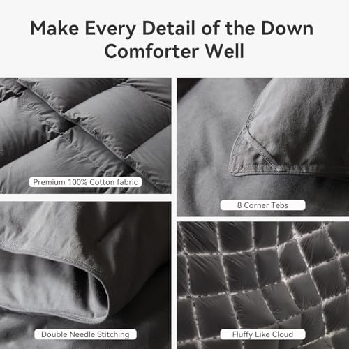 L LOVSOUL All-Season Goose Feather Down Fiber Comforter - Queen, Grey