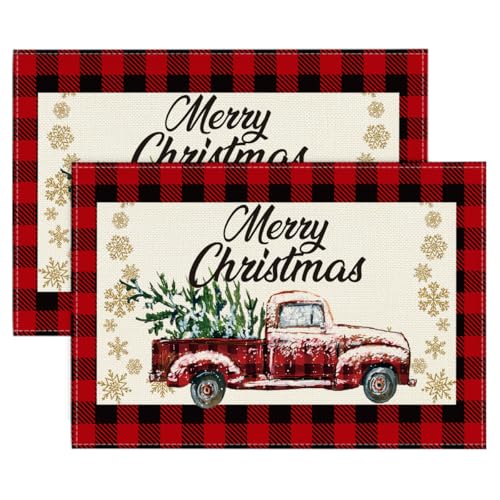 Artoid Mode Red & Black Buffalo Plaid Christmas Placemats Set of 2, 12x18