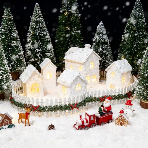 4 Pcs Miniature Christmas Picket Fence for Fairy Garden Village Decor