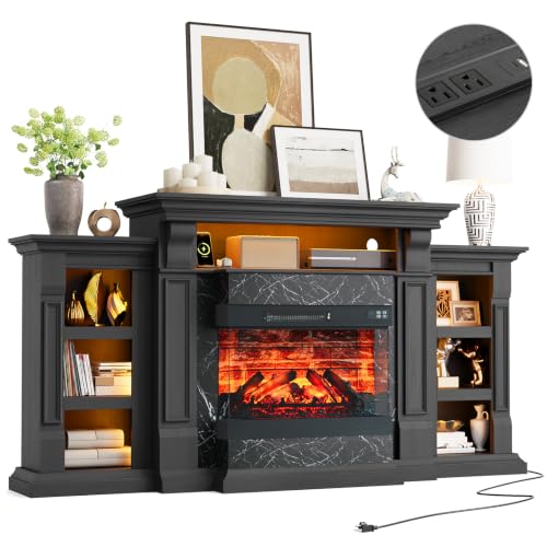 72-Inch Electric Fireplace TV Stand with 3-Side Glass Heater and Marble Finish