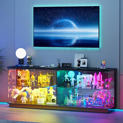 59-Inch Large Display Cabinet with Glass Doors, RGB Lights & Charger