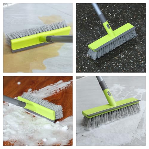 Floor Scrub Brush with 57" Long Handle & Squeegee - 2-in-1 Deck Scrubber