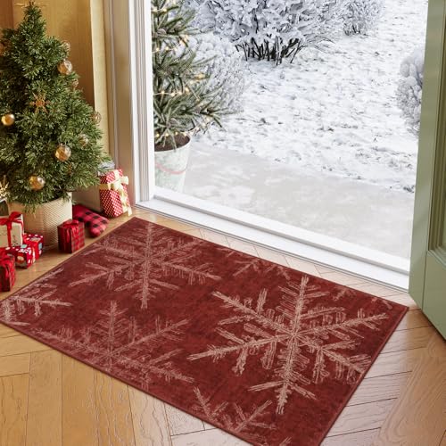 Lahome 2x3 Red Snowflake Christmas Rug - Christmas Kitchen Area Rug (2' x 3')