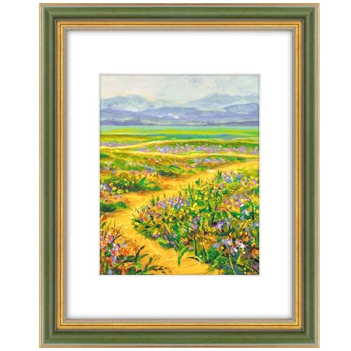 Ornate 11x14 Picture Frame with Mat for 8x10 Photos, Green Gold Finish