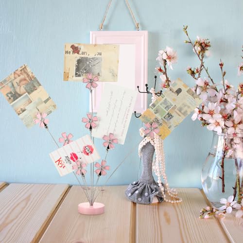Pink Cherry Blossom Photo Tree Stand with 8 Clips for Desk Display