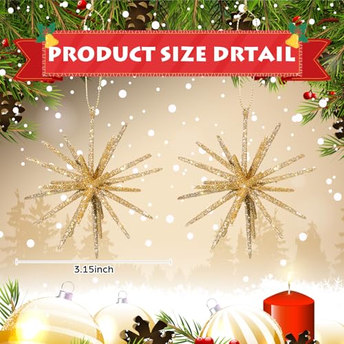 Soulchen 12-Pack Gold Star Christmas Tree Ornaments - Starburst Holiday Decorations