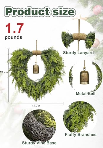 20" Heart-Shaped Wreath with Rustic Bell - Waterproof Faux Greenery for Door