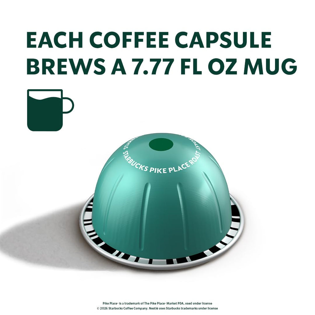 Starbucks by Nespresso Vertuo Coffee Pods - Pike Place Medium Roast, 30-Count, Brews 7.8 oz.