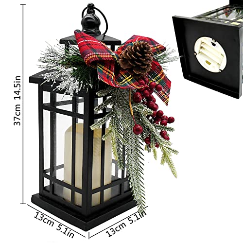 YuQi 14" Black Metal Christmas Lantern w/ LED Candle - Middle Variation (Fall Harvest Thanksgiving)