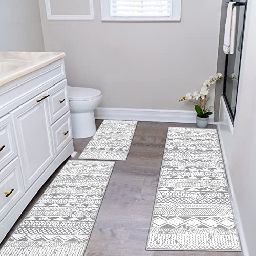 3-Piece Boho Kitchen Rug Set, Non-Slip Washable Farmhouse Runner Mats