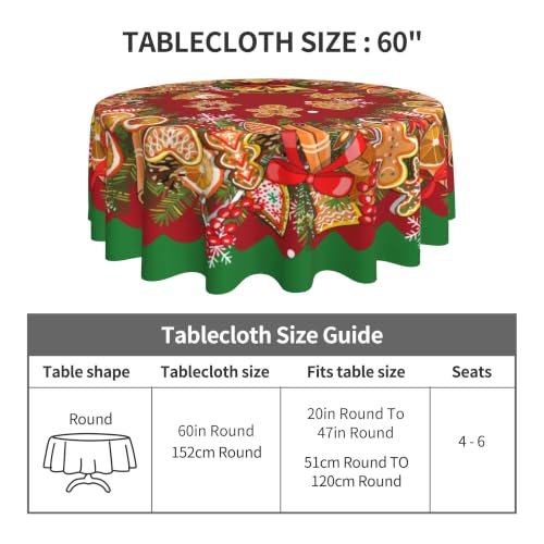 Gingerbread Man Round Tablecloth 60 Inch - juniissl Washable Polyester Kitchen Dining