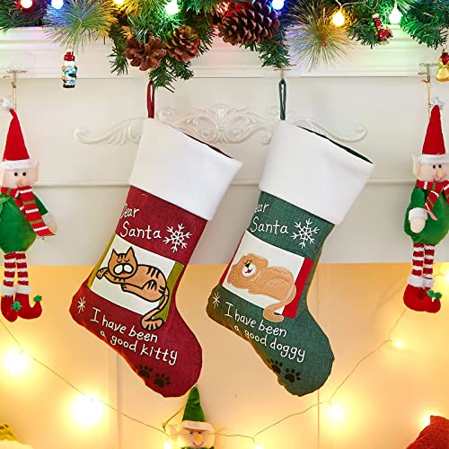 BSTAOFY Cat Christmas Stocking with Embroidery - Red & White Xmas Sock (Cat)