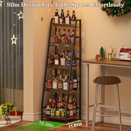 Hayexiha 5-Tier Trapezoid Liquor Cabinet Large Capacity Home Bar Stand