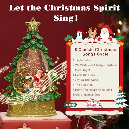 Lewondr Christmas Snow Globe Tree with Santa Music Water Lantern - Xmas Tree Variation