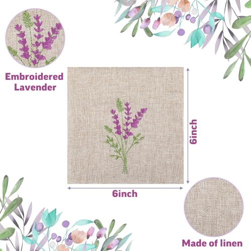 6-Pack Embroidered Linen Lavender Sachet Bags - 6x6 Inch Reusable Pouches